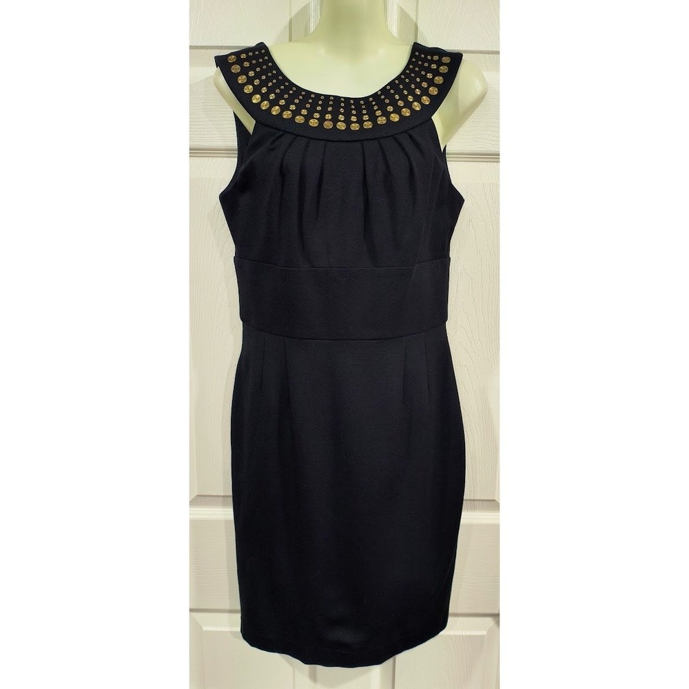 Trina Turk‎ Black Studded Neckline Sleeveless Sheath Dress Sz 8 See Measurements